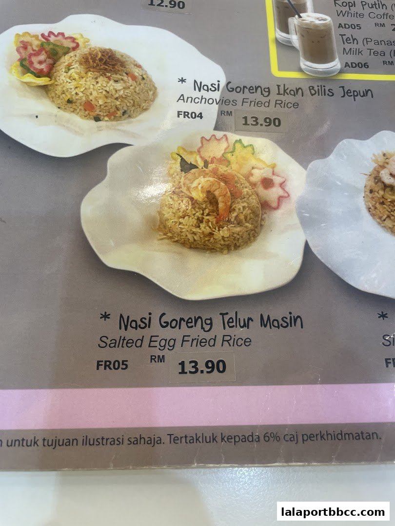 A menu featuring two types of fried rice, Nasi Goreng Ikan Bilis Jepun and Nasi Goreng Telur Masin.