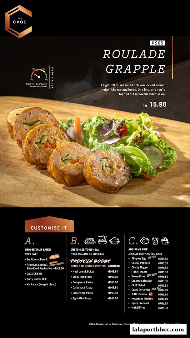 A menu item called Roulade Grapple with customization options and sides.