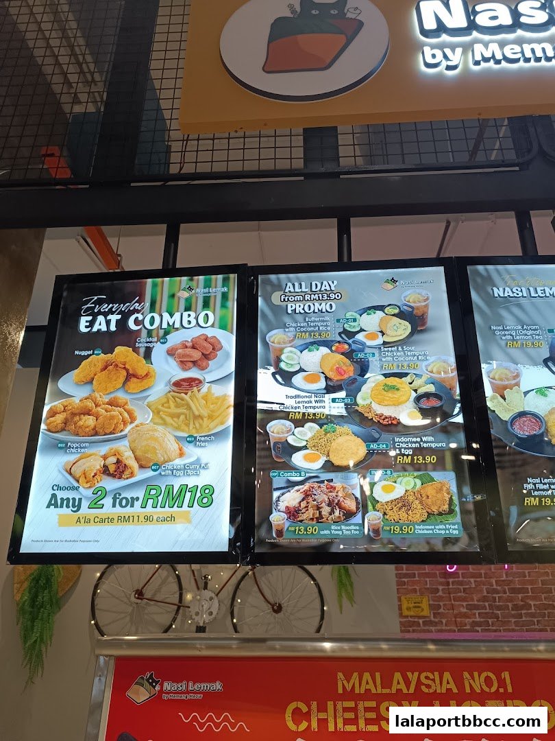 A display of Nasi Lemak combos and promotions with enticing food photography.