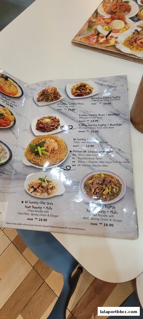 A menu from Restorant Syok Makan showcasing various noodle dishes with appetizing images.