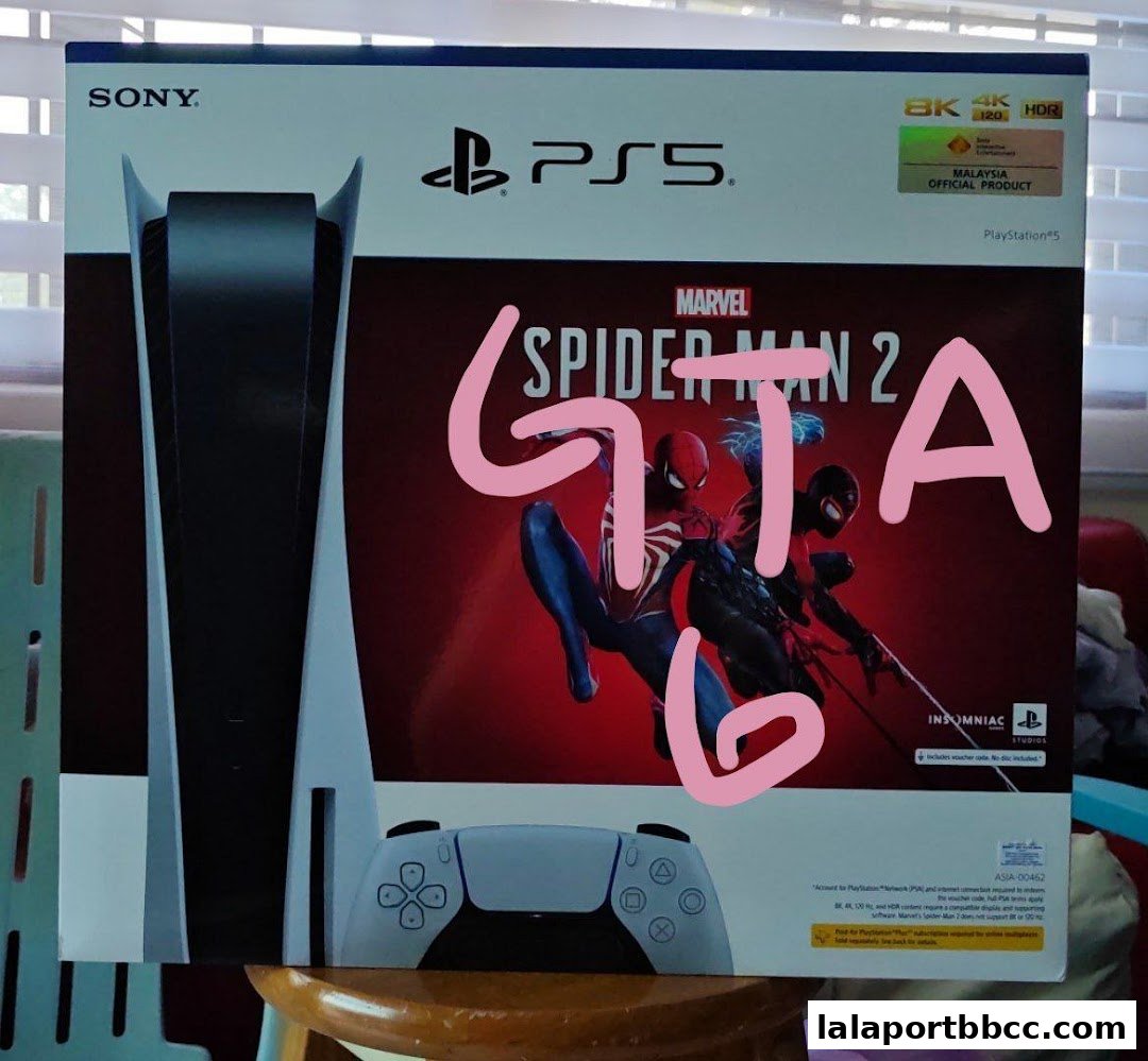 A PlayStation 5 console box featuring Marvel's Spider-Man 2.