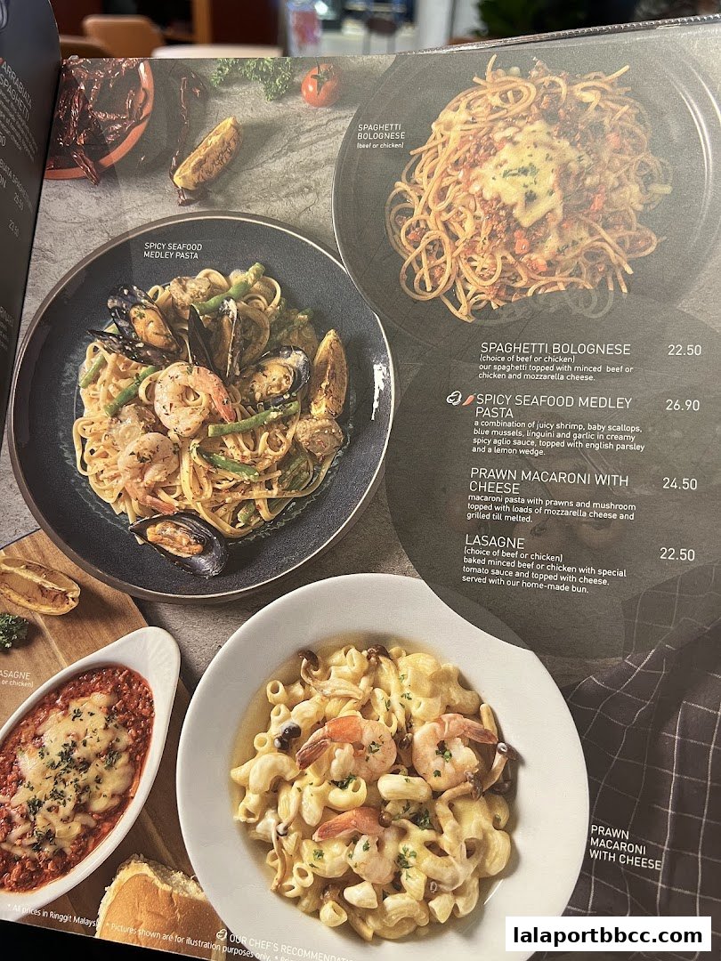 A menu page from Secret Recipe featuring various pasta dishes and lasagna.