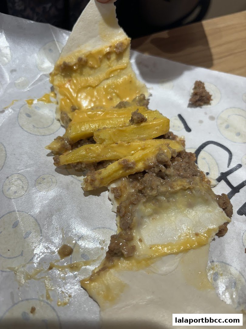 A close-up of a kebab wrap with ground meat and melted cheese on paper.