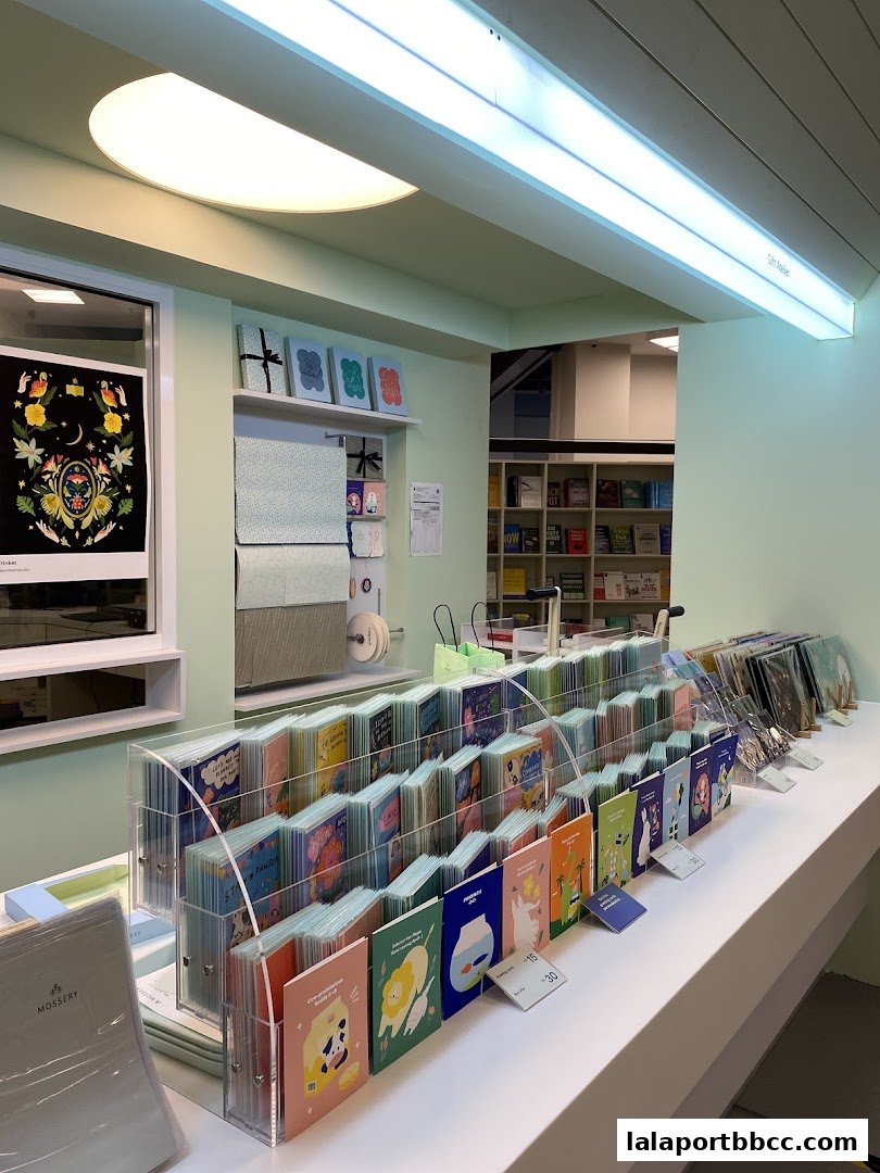 A display of colorful greeting cards and stationery items at Mossery LaLaport.