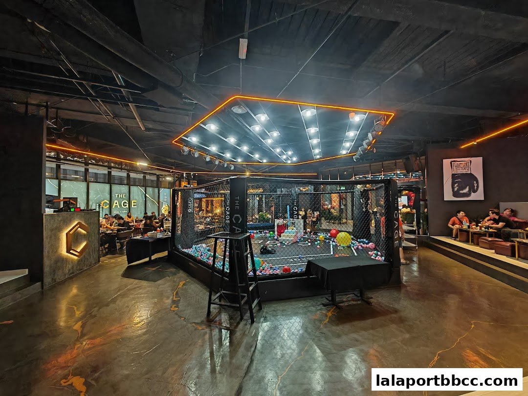 Interior of The Cage - Duel Dine, featuring a central play area and seating.