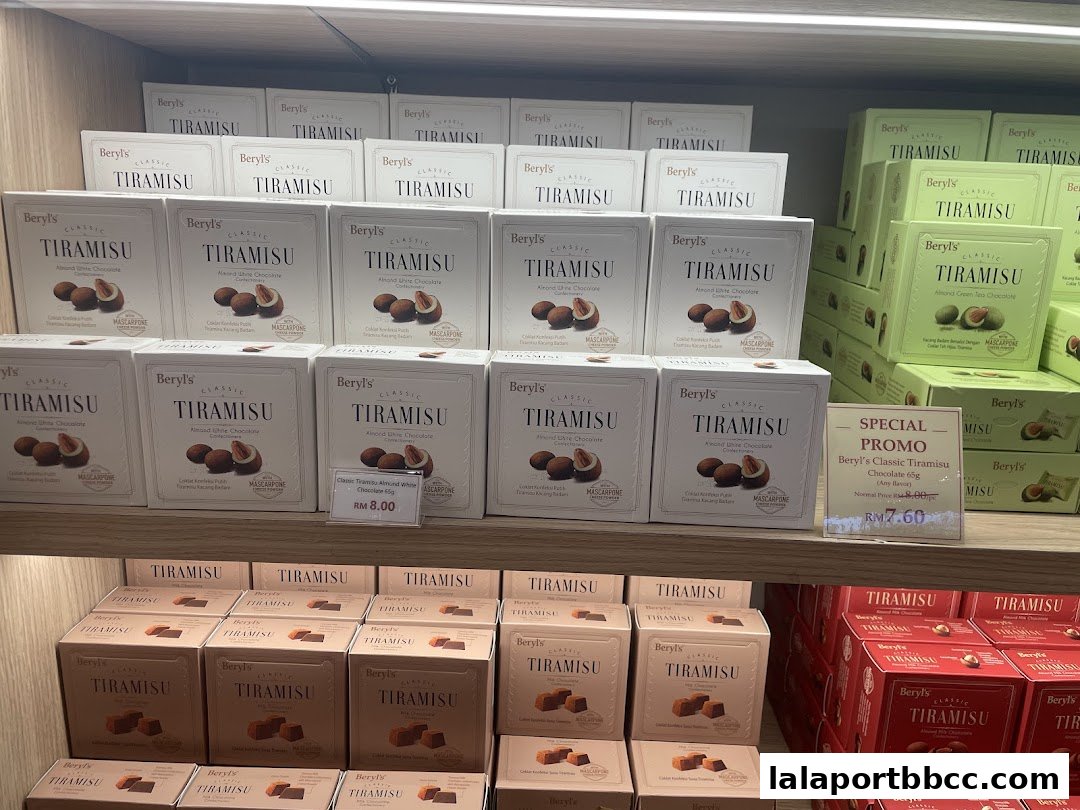 Shelves stocked with Beryl's Tiramisu chocolates in various flavors and packaging.