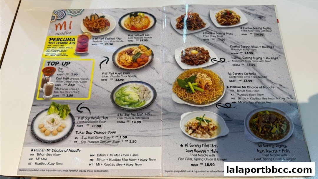 A menu from Restorant Syok Makan featuring various noodle dishes and drinks.