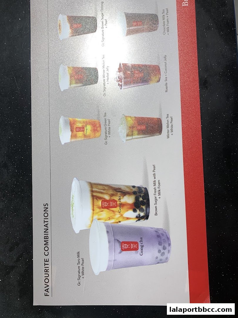A menu showcasing various popular bubble tea combinations from Gong Cha.