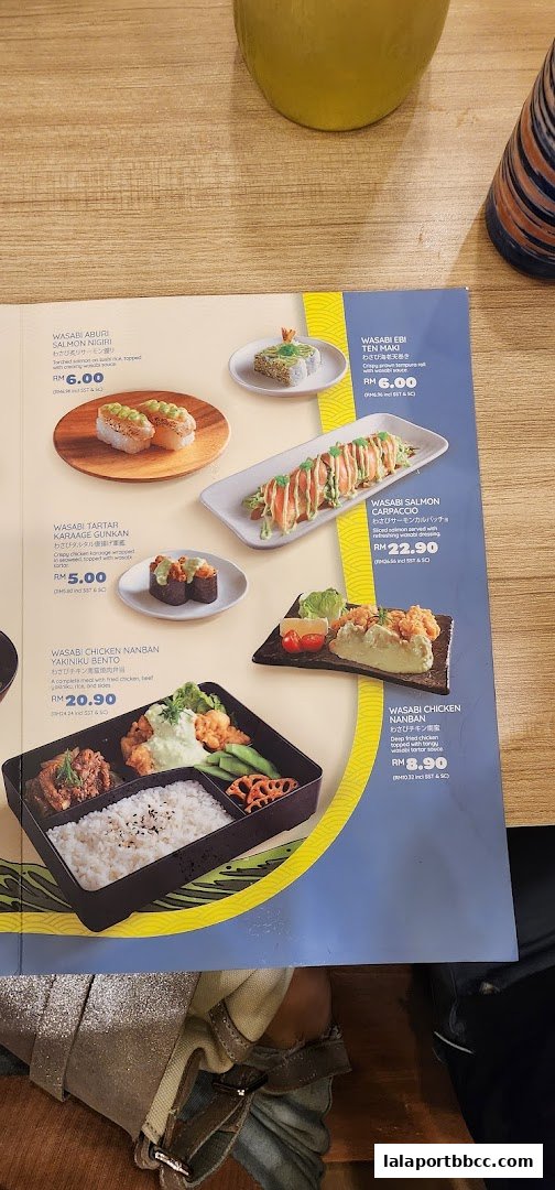 A menu showcasing various sushi dishes and bento boxes with prices.