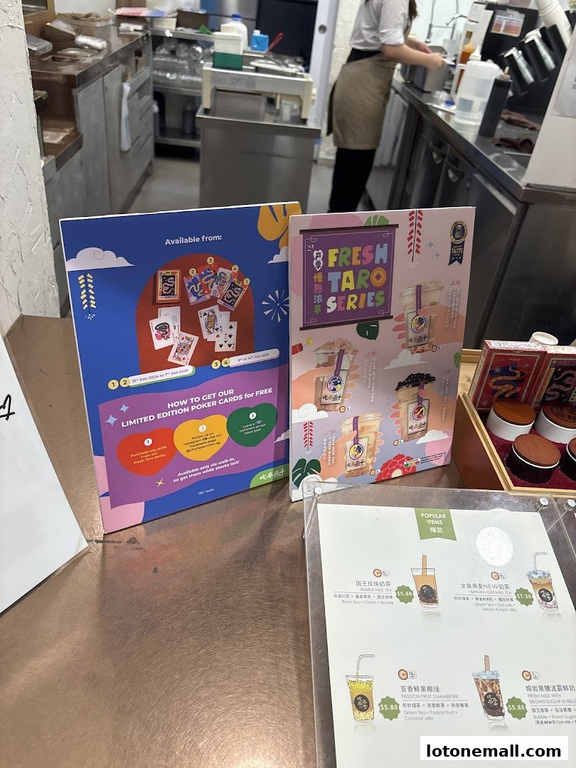 Promotional flyers and a menu for CHICHA San Chen, showcasing drinks and a poker card giveaway.