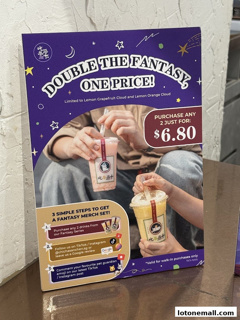 A promotional flyer for CHICHA San Chen offering a 'Double the Fantasy, One Price' deal.
