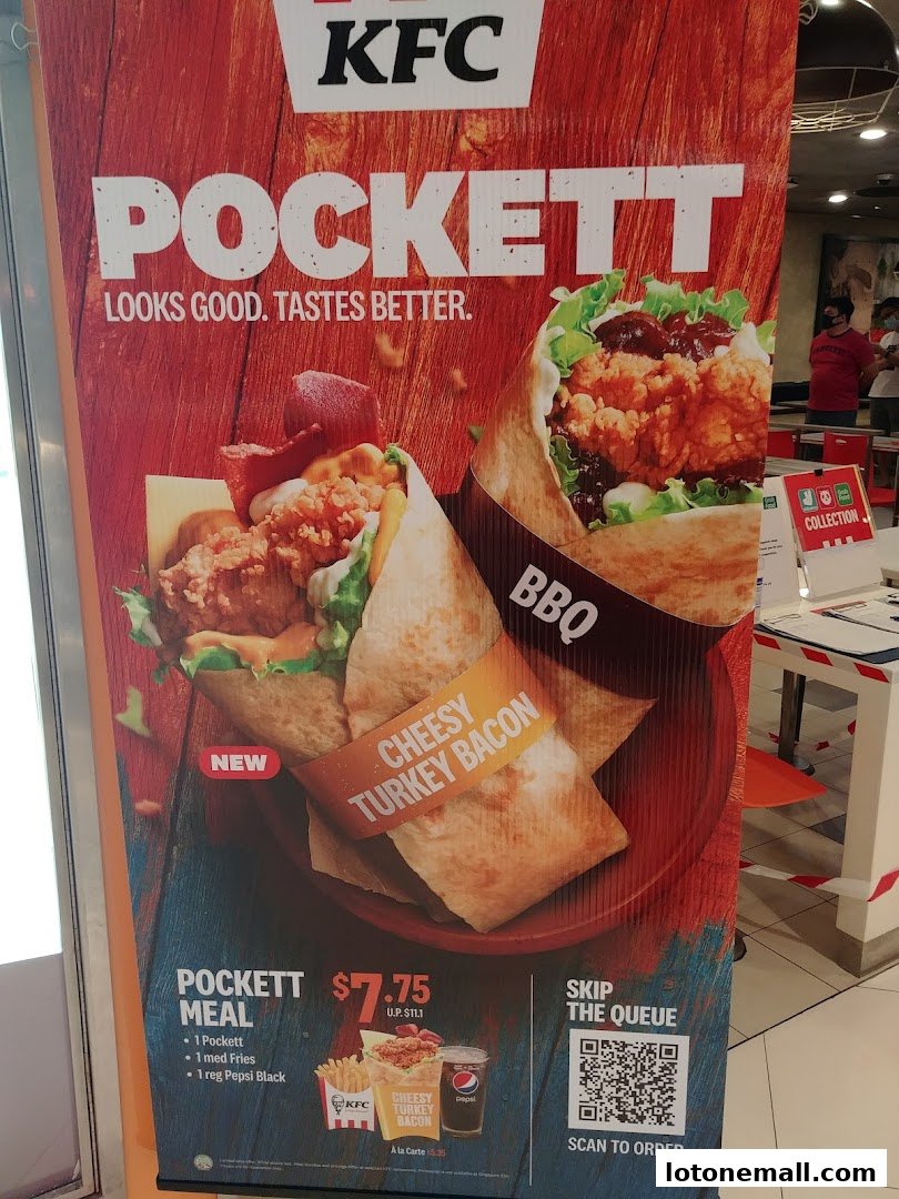 A promotional banner for KFC's new Pocketts, featuring two varieties and a meal deal.