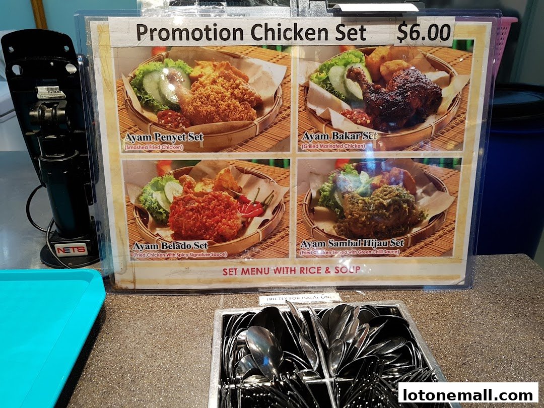 A menu board displaying four different chicken set meals with prices and descriptions.