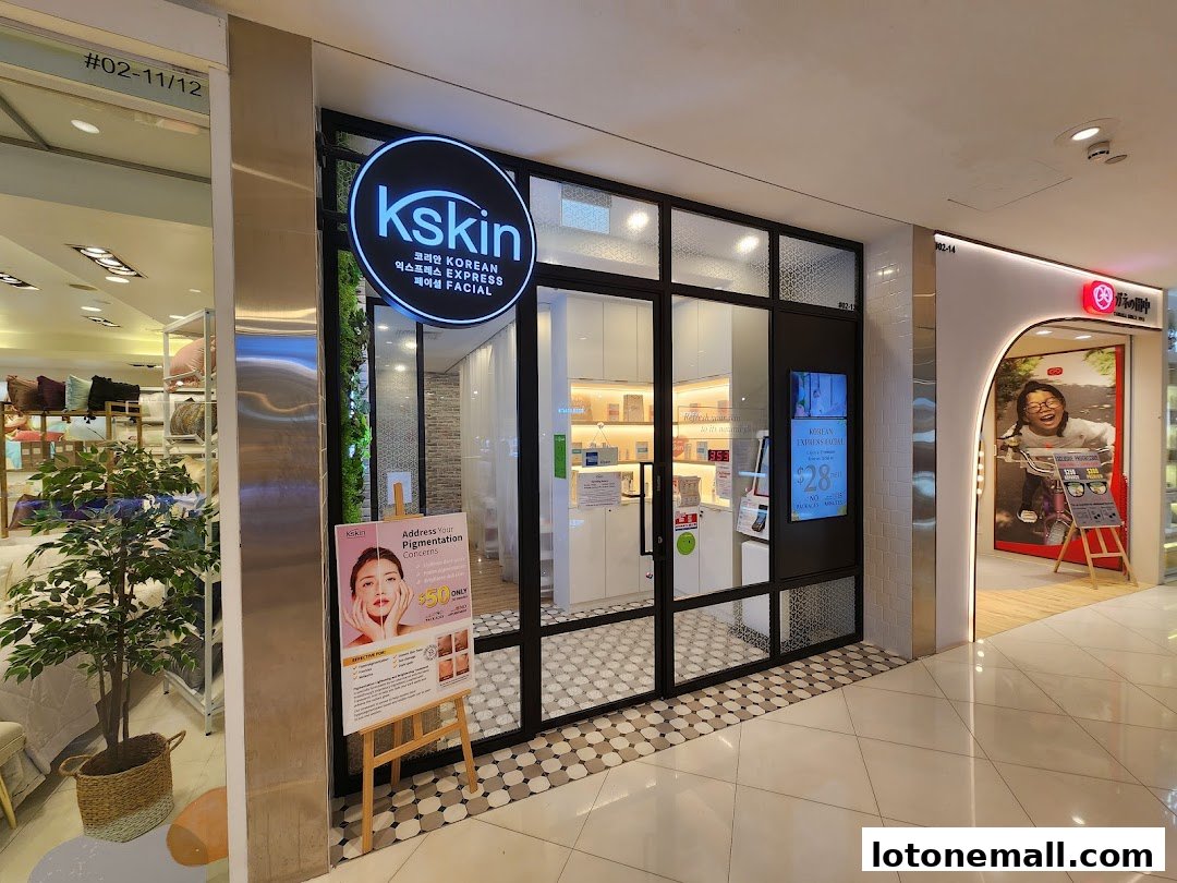 The Kskin Korean Express Facial shop front with a promotional poster and signage.