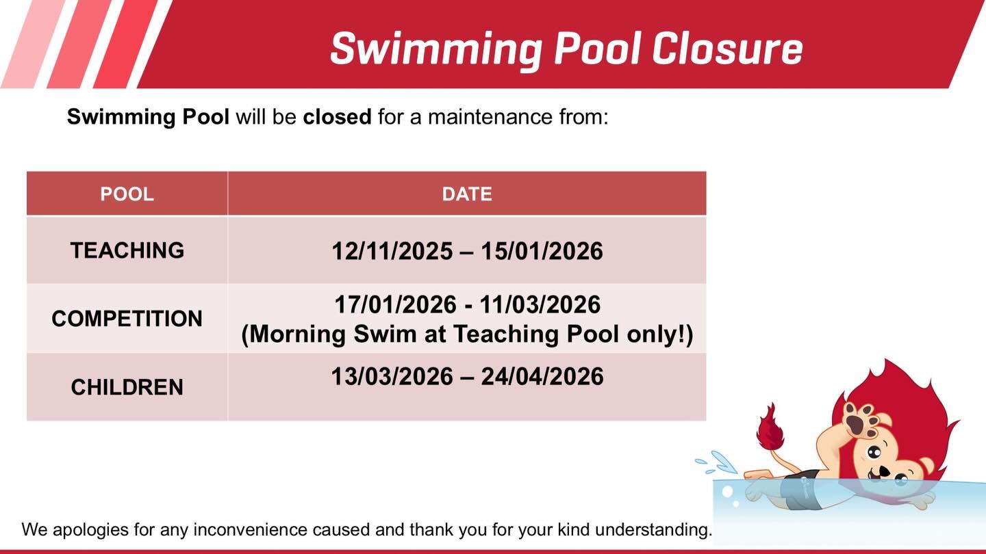 Notice board displaying an updated schedule for pool maintenance