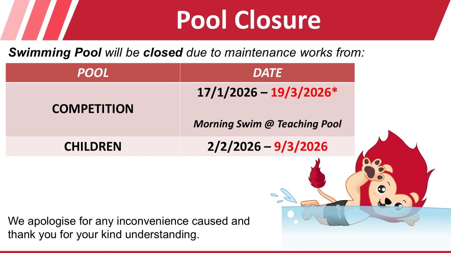 A view of the swimming pool facilities undergoing scheduled maintenance.