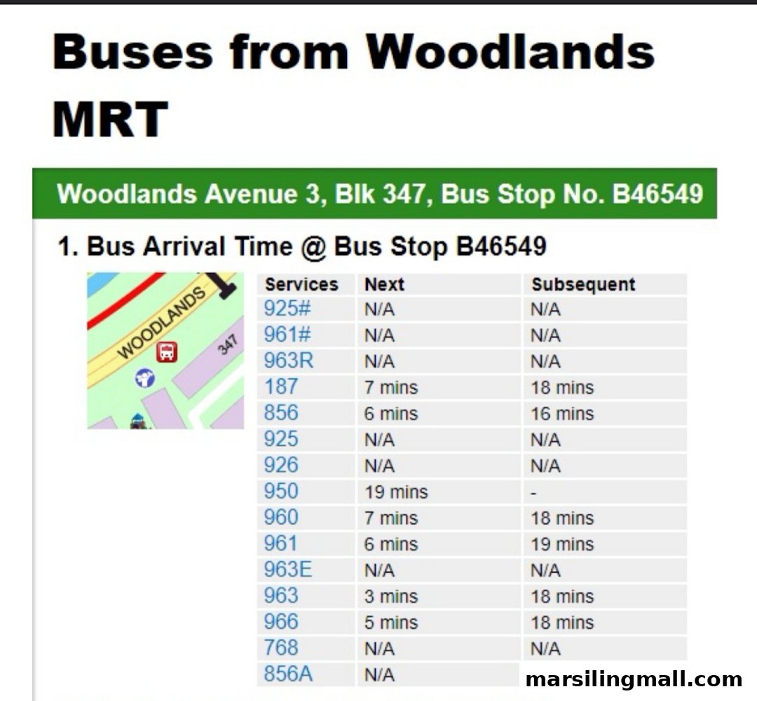 A bus arrival time schedule for Woodlands Avenue 3, Blk 347, Bus Stop B46549.