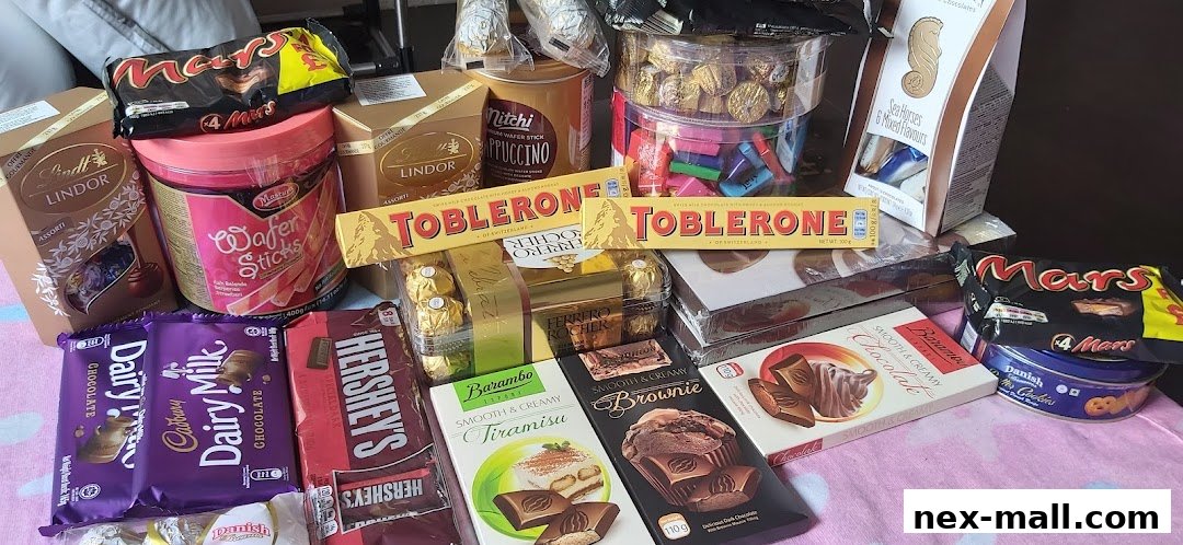 A collection of assorted chocolates and confectionery items from various brands.