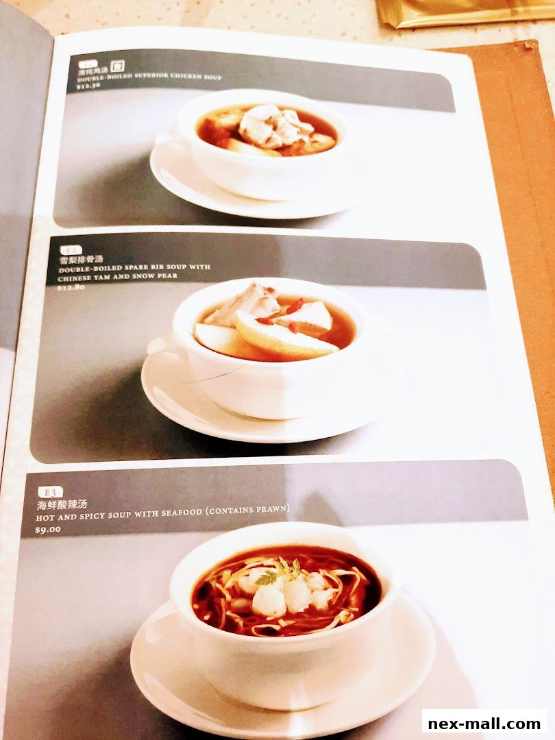 A menu page from Canton Paradise featuring three different soup dishes with accompanying images.