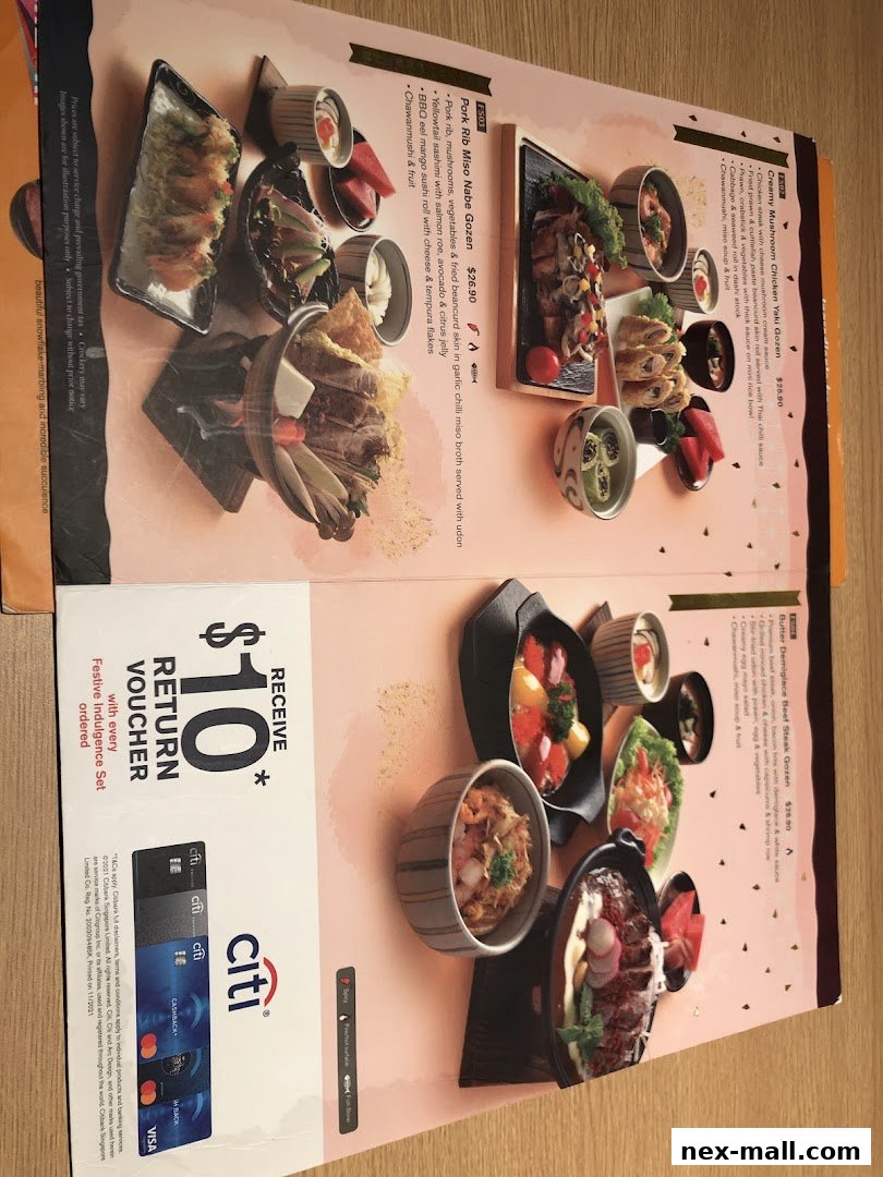 A menu from Ichiban Boshi NEX featuring various Japanese set meals with enticing descriptions and prices.