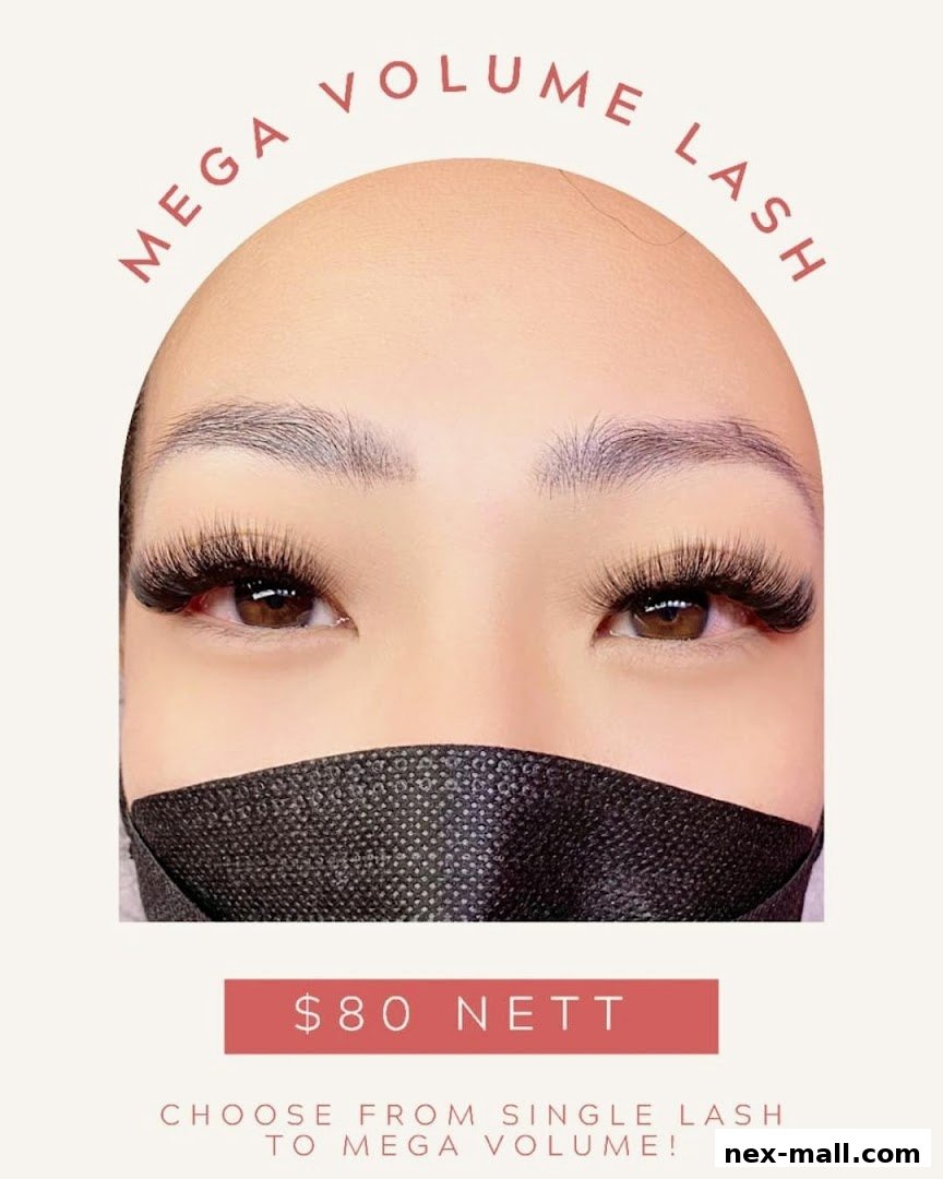 Close-up of a woman's eyes with dramatic mega volume eyelash extensions.