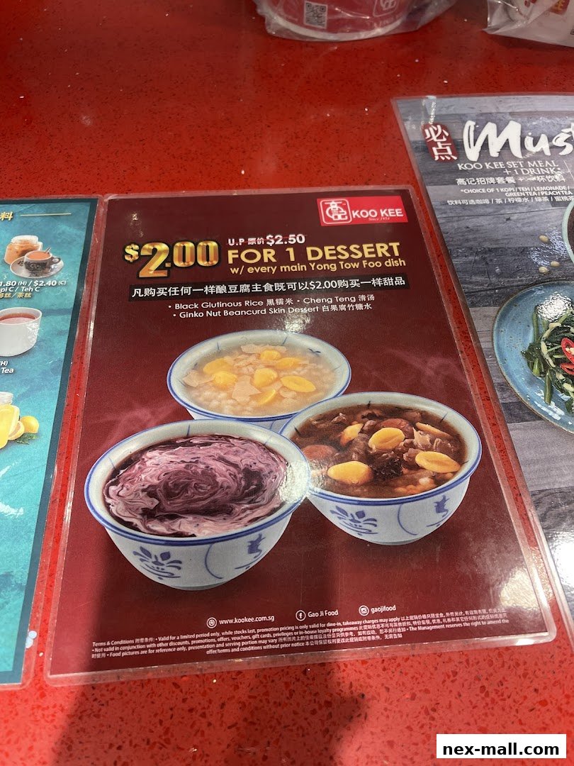 A menu offering a dessert promotion with three bowls of traditional Chinese desserts.