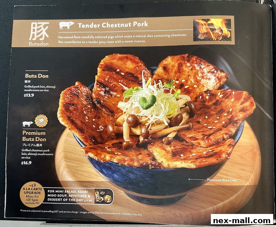 A menu featuring two types of Butadon, a Japanese rice bowl dish with grilled pork.