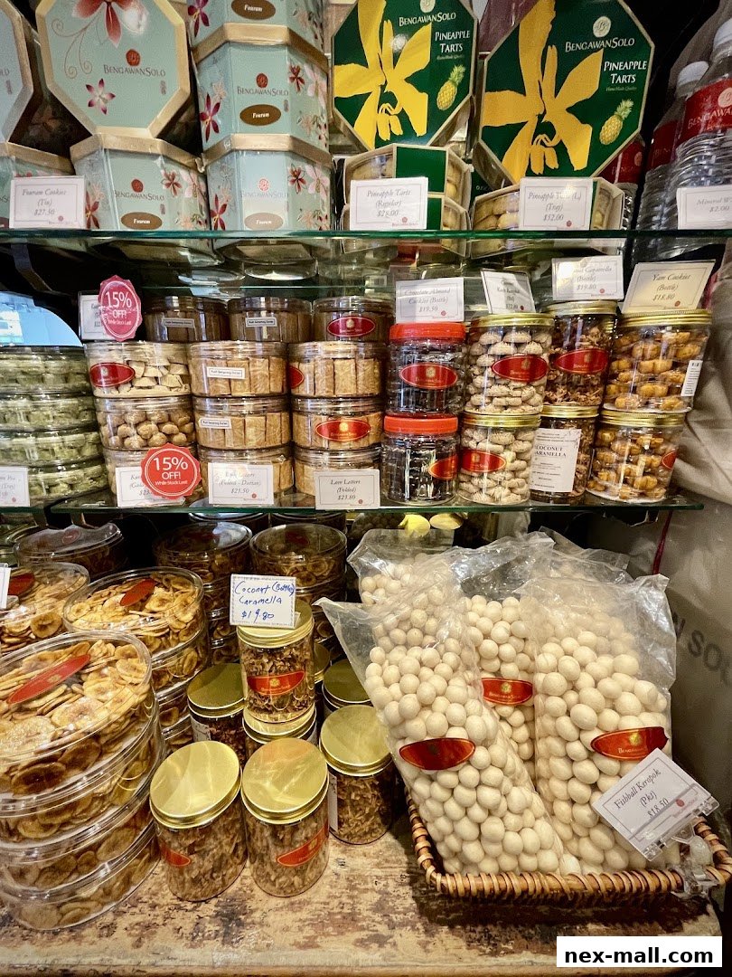 A display of assorted cookies, tarts, and snacks from Bengawan Solo.