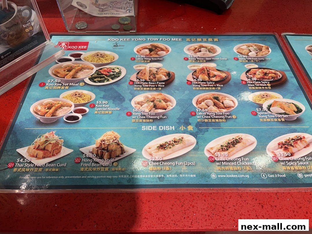 A menu from Koo Kee featuring Yong Tow Foo dishes and side dishes with prices.