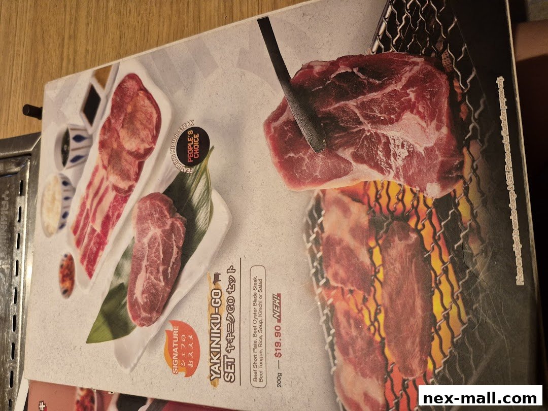 A menu featuring premium cuts of beef for yakiniku, with a signature set highlighted.