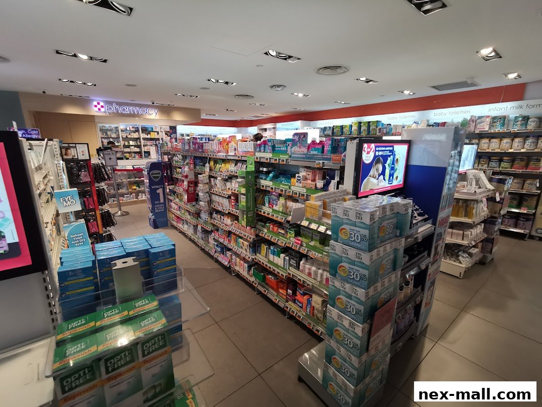 Interior view of a Guardian pharmacy with shelves stocked with health and beauty products.