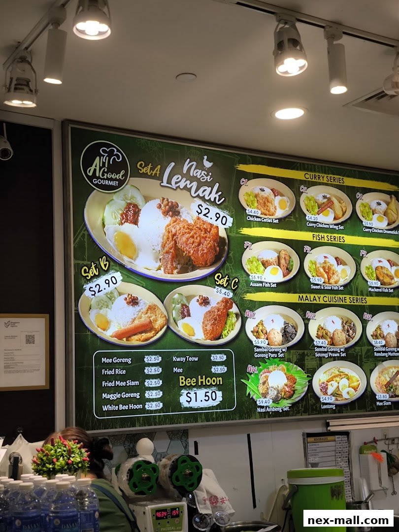 A menu board displaying various Asian cuisine sets and individual dishes with prices.