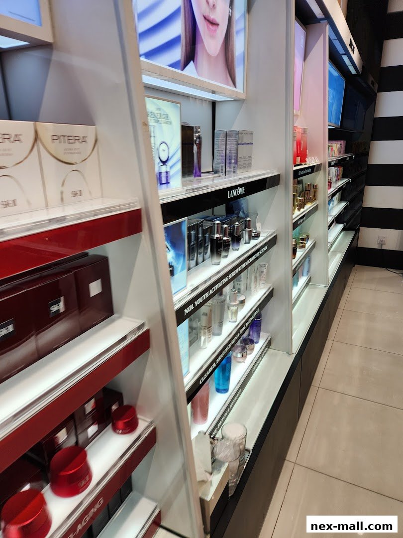 Interior view of a Sephora store showcasing various skincare and beauty products on display shelves.