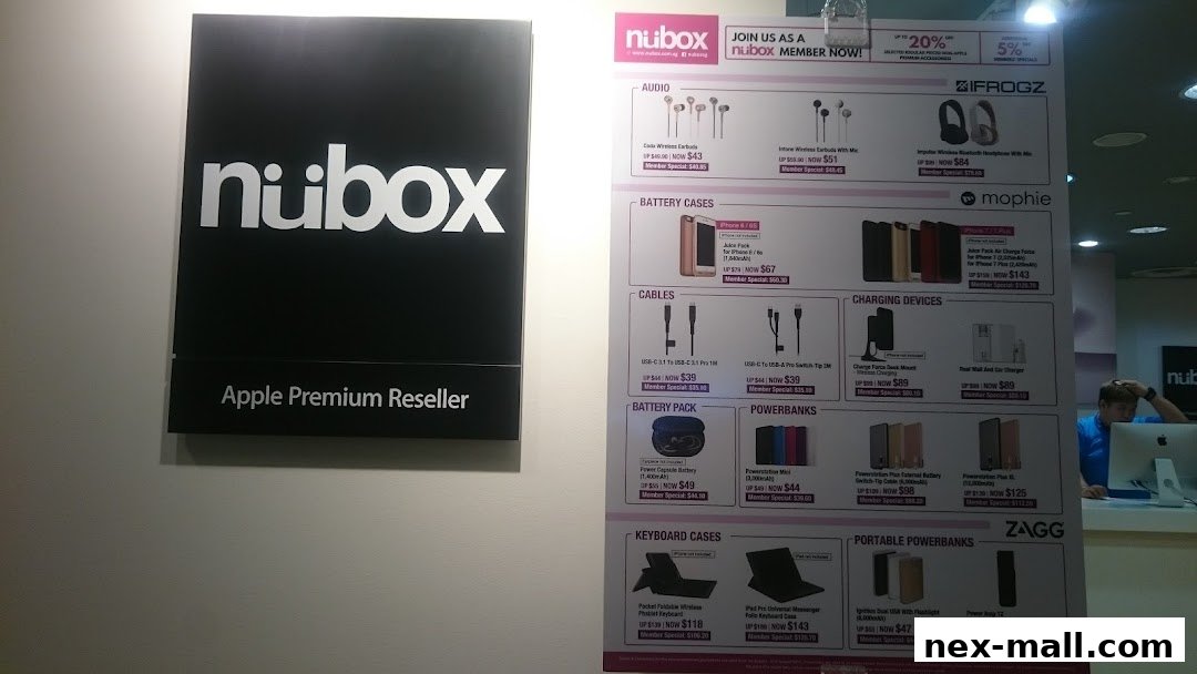 A price list for various Apple accessories and tech gadgets from nubox.