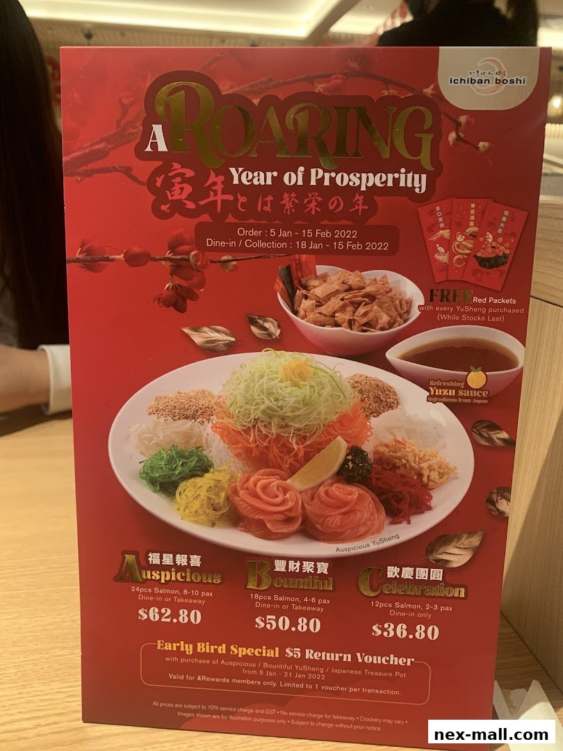 A menu for Ichiban Boshi featuring Lunar New Year YuSheng sets and specials.