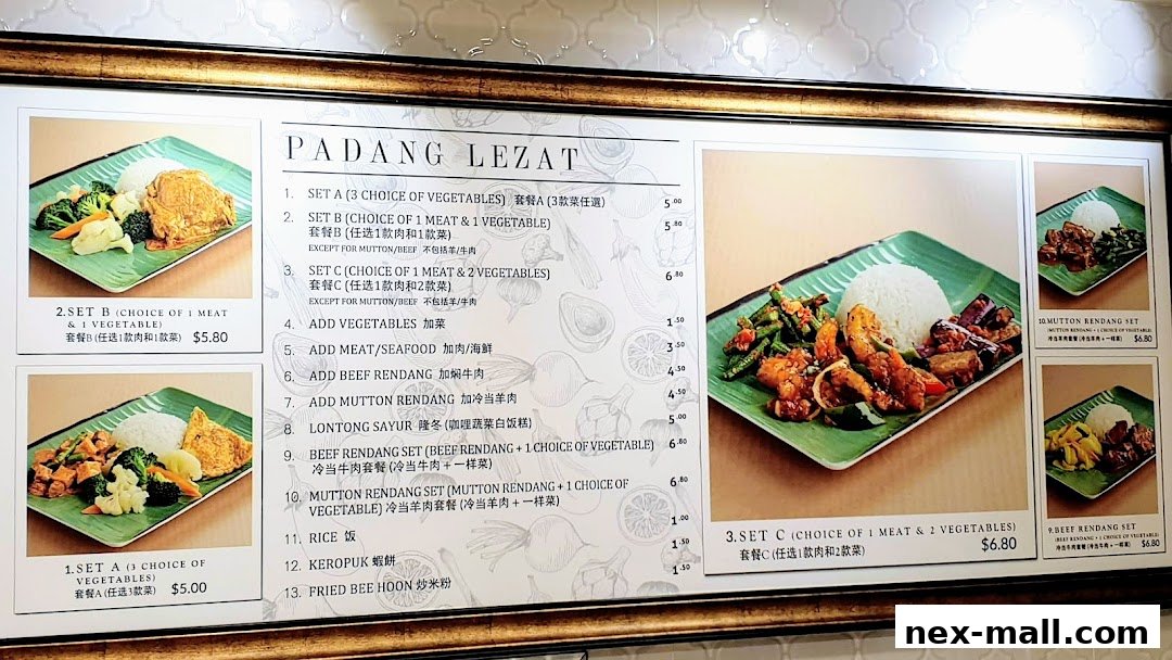 A menu board displaying various set meals and add-ons with images of the food.