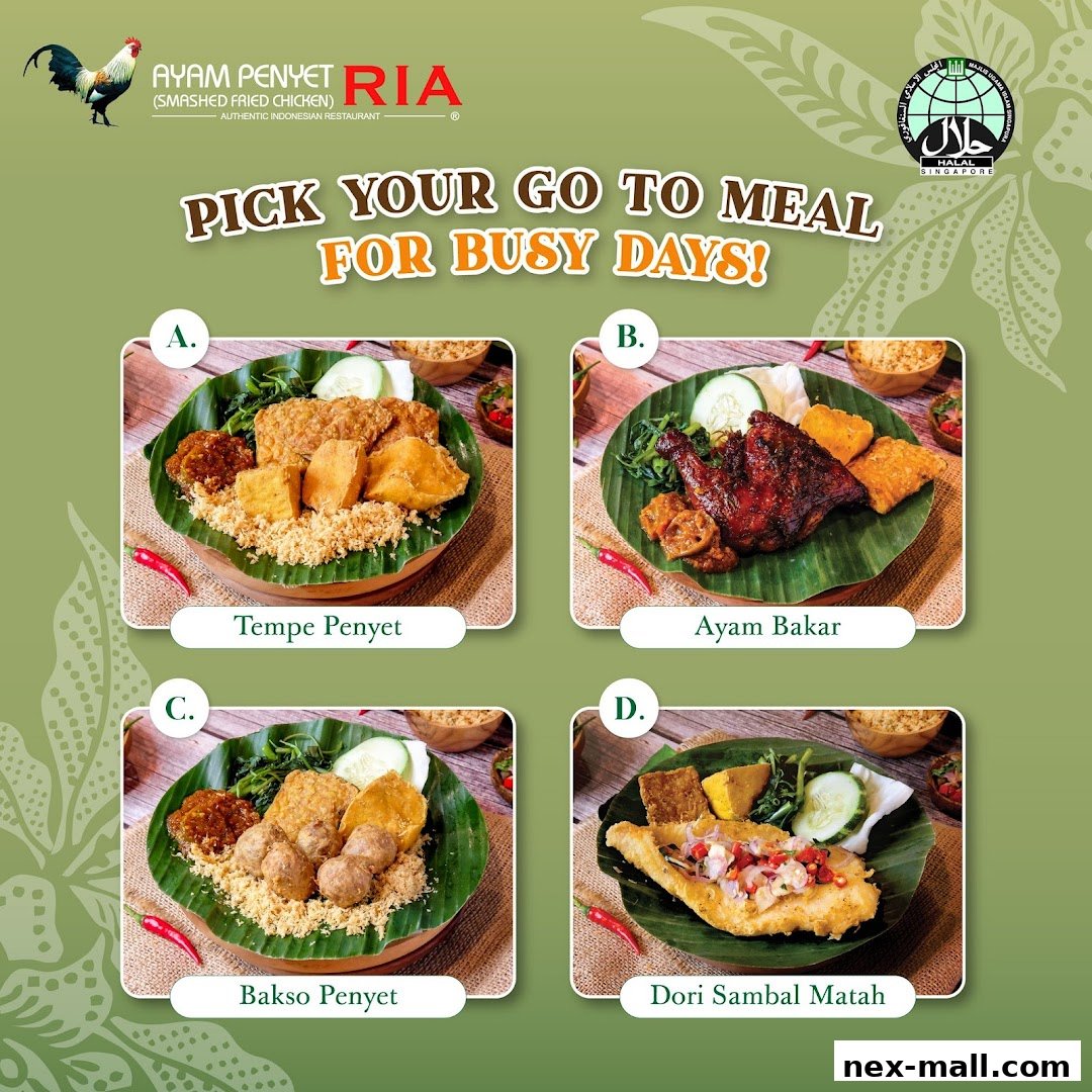 A promotional image showcasing four Indonesian dishes from Ayam Penyet Ria.