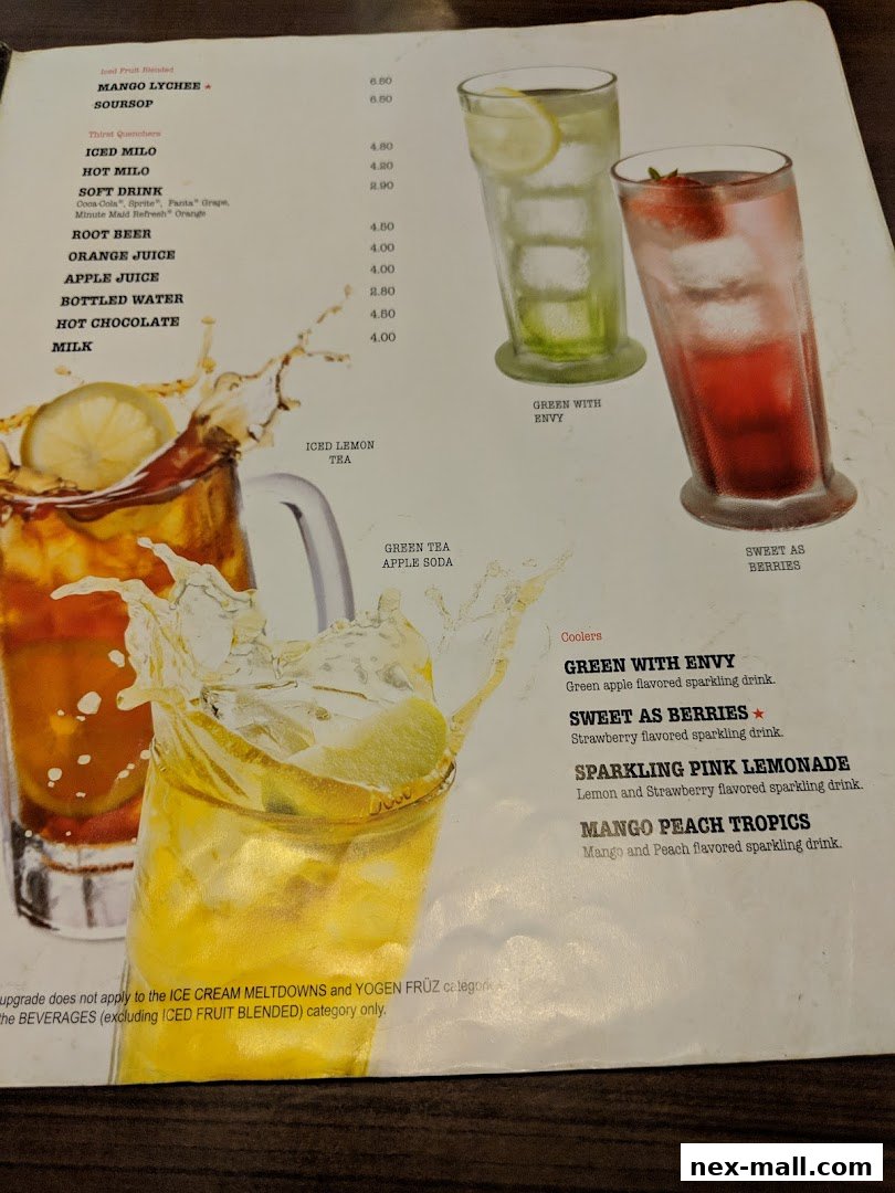 A menu page from Swensen's featuring various drinks with appealing visuals.