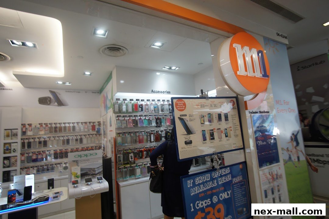 Interior view of a mobile phone shop with accessories and promotional displays.