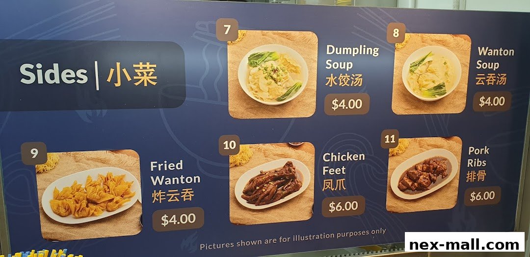 A menu board displaying various side dishes with images and prices.