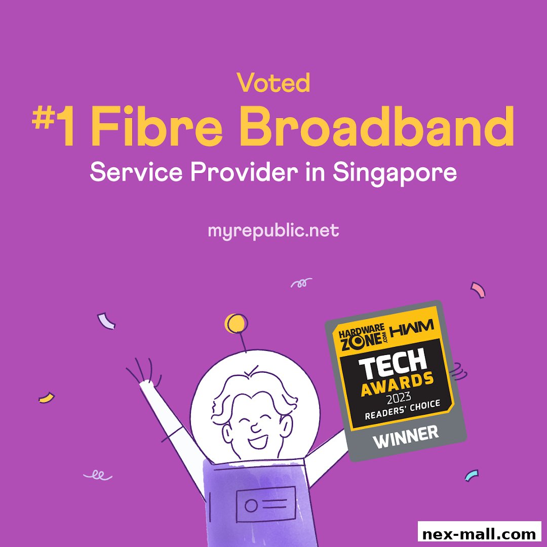 A graphic celebrating MyRepublic as the #1 Fibre Broadband Service Provider in Singapore.