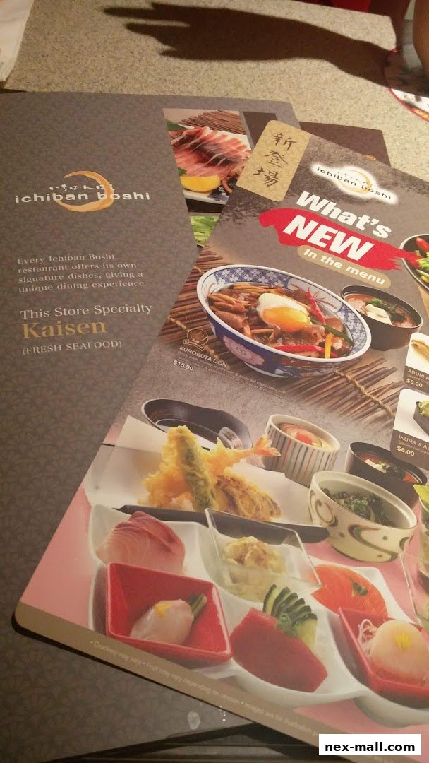 A close-up view of several Ichiban Boshi menus showcasing various Japanese dishes and promotions.