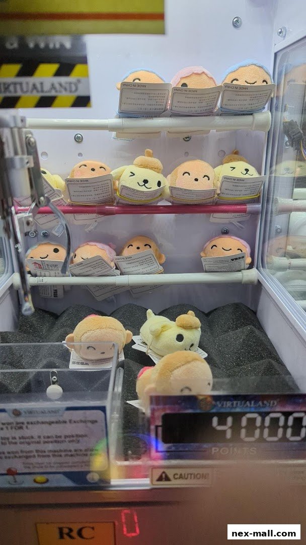A claw machine filled with cute plush toys, displaying 'Virtualand' and '4000 Points'.