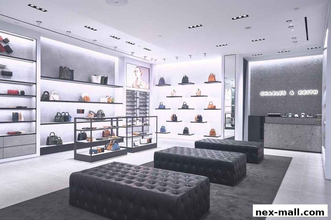 Interior of a Charles & Keith store showcasing handbags and accessories on shelves and display units.