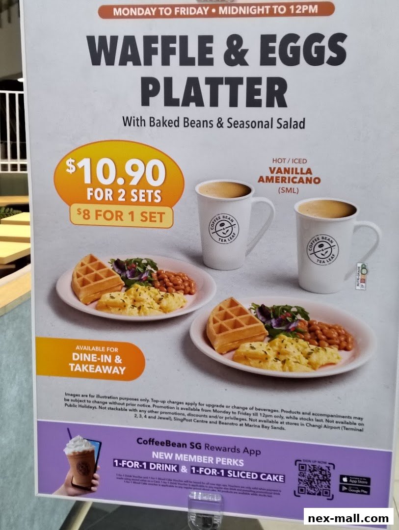 A promotional poster for The Coffee Bean & Tea Leaf's Waffle & Eggs Platter.
