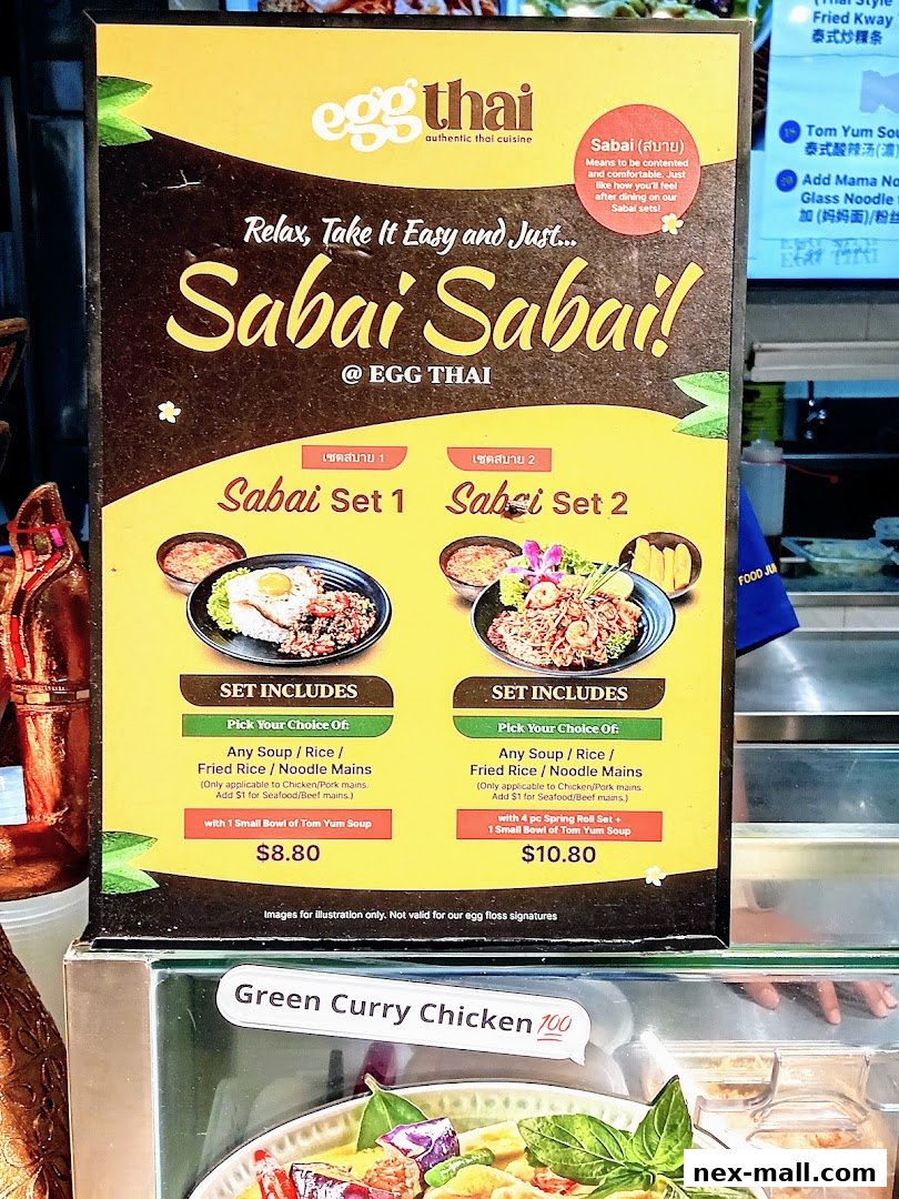 A menu board for Egg Thai restaurant featuring two 'Sabai Sabai' set meals.