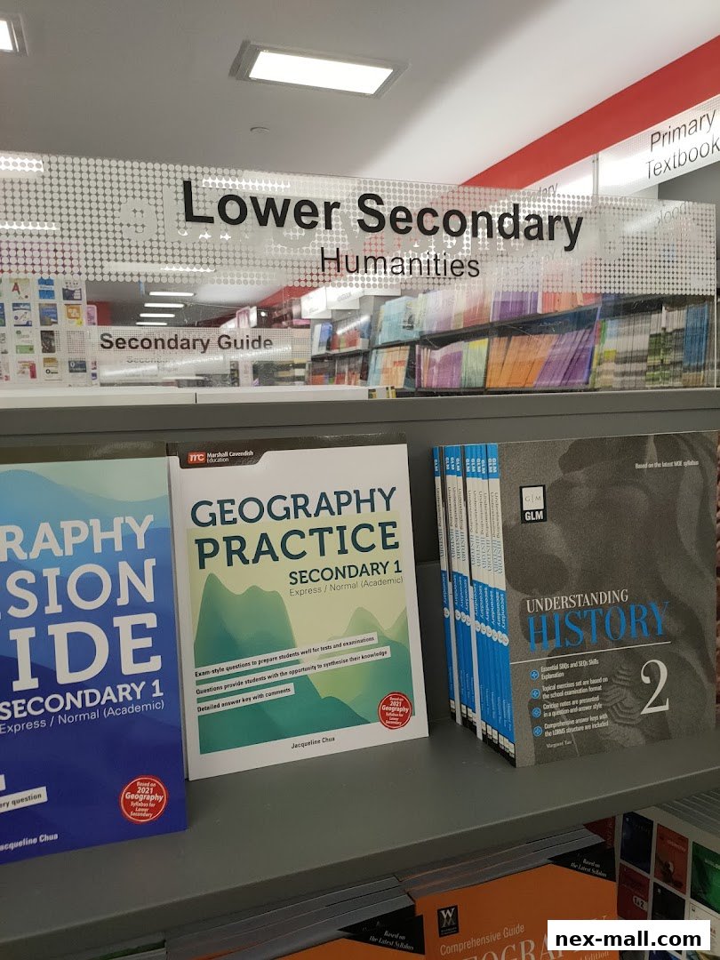 A display of educational books for Lower Secondary Humanities, including Geography and History.
