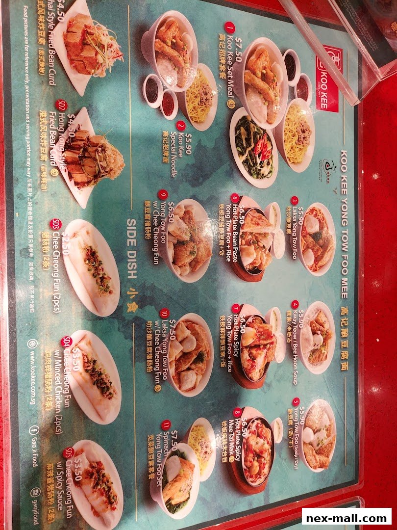 A menu from Koo Kee featuring various Yong Tow Foo dishes and side dishes.