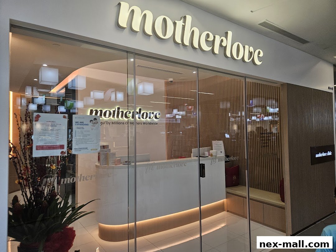 The modern entrance of Motherlove, a clinic for mothers, with a clean reception area.