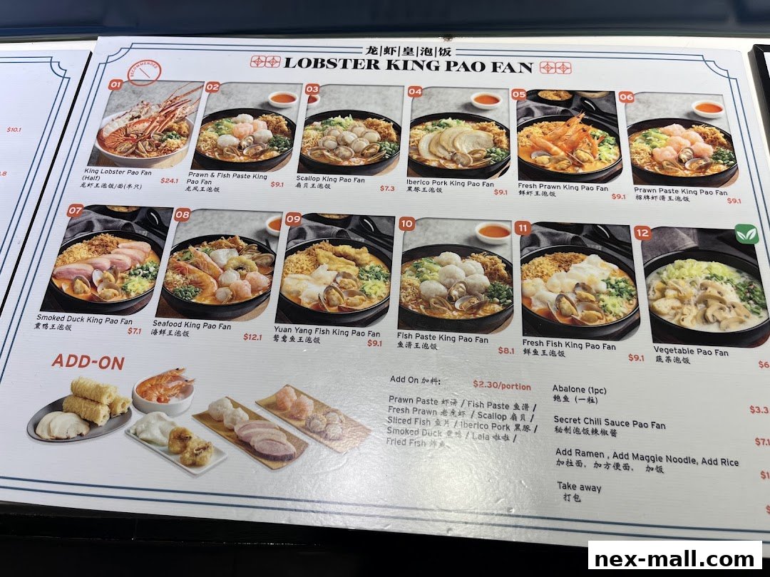 A menu showcasing various King Pao Fan dishes with appetizing images and prices.